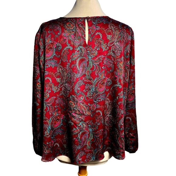 Talbots Woman's size 3XP Blouse Burgundy Paisley long sleeve - Picture 9 of 12